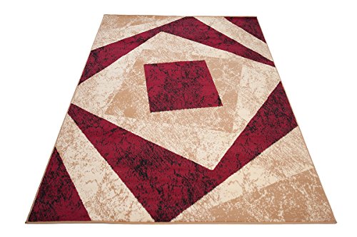 Designer Teppich mit Karo Kariert Meliert in Beige Rot - ÖKO TEX (130 x 190 cm) von Carpeto