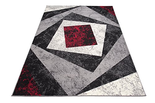 Designer Teppich mit Karo Kariert Meliert in Grau Rot Weiß - ÖKO TEX (250 x 350 cm) von Carpeto