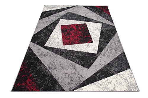 Designer Teppich mit Karo Kariert Meliert in Grau Rot Weiß - ÖKO TEX (80 x 150 cm) von Carpeto