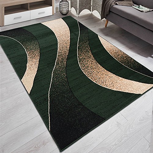 Carpeto Designer Teppich mit Modern Wellen Meliert in Grün Dunkelgrün- ÖKO TEX (140 x 200 cm) von Carpeto