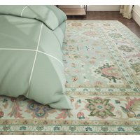 Handgeknüpfter Oushak Teppich, Orientteppich in Hellgrün, Rosa, Elfenbein Für Modernes Wohnzimmer Arn_020 von CarpetsBazaar