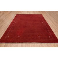 Roter Gabbeh Teppich, Moderner Nomadenteppich 200x300 | Quick Ship, Weiß Blauer Teppich Bordüre, Einfarbiger Wollteppich Rouge 3002 Roter Gabbeh Teppich, Moderner Nomadenteppich 200x300 | Quick Ship, Weiß Blauer Teppich Bordüre, Einfarbiger Wollteppich Rouge 3002 von CarpetsBazaar