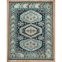 Teppich Blues Weiß, Handgefertigter Großer Wollteppich, Blauer Türkisfarbener Medaillon-Muster Übergangsteppich C_3210 von CarpetsBazaar