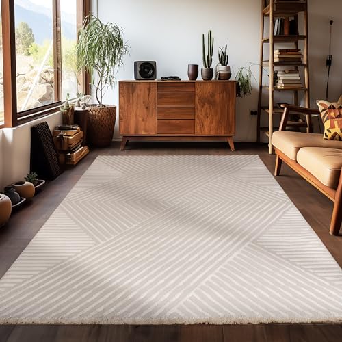 Carpetsale24, Kurzflor Teppich Wohnzimmer 200 x 290 cm, Skandinavischer Boho Teppich Einfarbig Beige, 3D-Effekt, Extra Weich und Waschbar, Deko Teppich für Schlafzimmer, Esszimmer und Küche von Carpetsale24