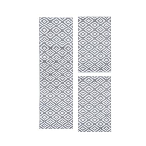 Carpetsale24 Bettumrandung Schlafzimmer 3 teilig Kurzflor Teppich Grau Bettvorleger Schlafzimmer Bettset: 2 St. 80x150 cm | 1 St. 80x300 cm - Flauschiger Teppich Läuferset Weich Moderne Design von Carpetsale24