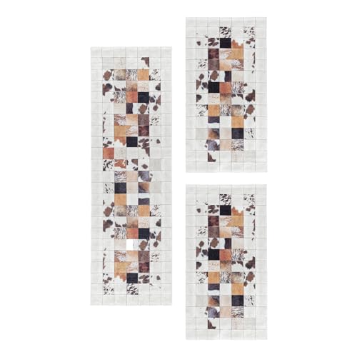 Carpetsale24 Bettumrandung Schlafzimmer 3 teilig Patchwork Design Schwarz Bettvorleger Schlafzimmer Bettset: 2 St. 80x150 cm | 1 St. 80x250 cm - Waschbarer Teppich Läufer Set Baumwollrücken von Carpetsale24