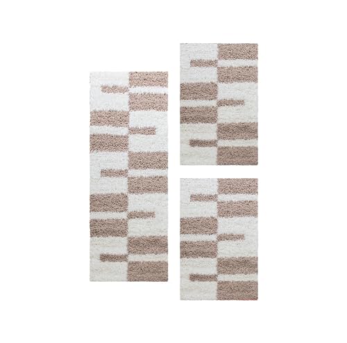 Carpetsale24 Bettumrandung Schlafzimmer 3 teilig Shaggy Hochflor Teppich Beige Bettvorleger Schlafzimmer Bettset: 2 St. 60x110 cm | 1 St. 100x200 cm - Flauschiger Teppich Läufer Set Kariert Design Carpetsale24 Bettumrandung Schlafzimmer 3 teilig Shaggy Hochflor Teppich Beige Bettvorleger Schlafzimmer Bettset: 2 St. 60x110 cm | 1 St. 100x200 cm - Flauschiger Teppich Läufer Set Kariert Design von Carpetsale24
