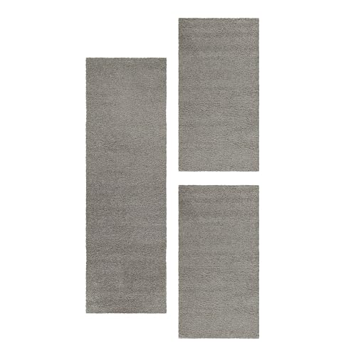Carpetsale24 Bettumrandung Schlafzimmer 3 teilig Shaggy Hochflor Teppich Natur Bettvorleger Schlafzimmer Bettset: 2 St. 80x150 cm | 1 St. 80x250 cm - Teppich Läufer Set Einfarbig Design von Carpetsale24