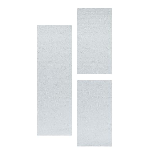 Carpetsale24 Bettumrandung Schlafzimmer 3 teilig Shaggy Hochflor Teppich Weiss Bettvorleger Schlafzimmer Bettset: 2 St. 80x150 cm | 1 St. 80x250 cm - Teppich Läufer Set Einfarbig Design von Carpetsale24