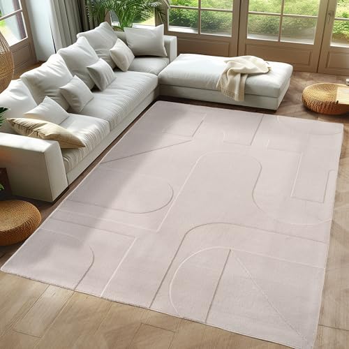 Carpetsale24 Boho Teppich 140 x 200 cm Creme – Weicher Skandinavischer Kurzflor mit 3D-Effekt – Waschbar & Pflegeleicht – Vielseitiger Teppich für Wohnzimmer oder Schlafzimmer von Carpetsale24