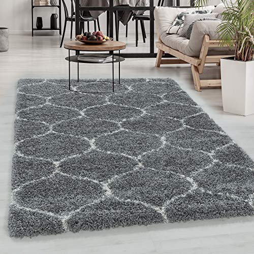 Carpetsale24 Designer Hochflor Teppich Modern, Skandinavische Design, Flauschiger Langflor Shaggy Teppich, Rechteckig, Pflegeleicht, Wohnzimmerteppich, Größe:120 x 170 cm,Farbe:Grau-Creme von Carpetsale24