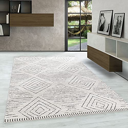 Carpetsale24 Designer Kurzflor Teppich, Wolle Optik, Raute Design Boho Teppich, Rechteckig, Creme Teppich, Pflegeleicht, Wohnzimmer oder Esszimmer Teppich, Größe:80 x 150 cm von Carpetsale24