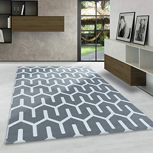Carpetsale24 Designer Kurzflor Teppich Modern, Rauten Design Grau, Rechteckig, Pflegeleicht, Wohnzimmerteppich, Größe:140 x 200 cm von Carpetsale24