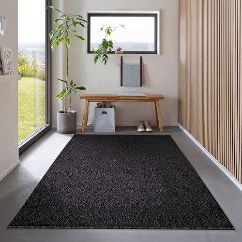 Carpetsale24 Teppich 120x170 cm Anthrazit, Kurzflor, Einfarbig, Modern, Rechteckig, Rutschhemmend, Pflegeleicht, Teppichboden für Wohnzimmer, Schlafzimmer, Essbereich von Carpetsale24