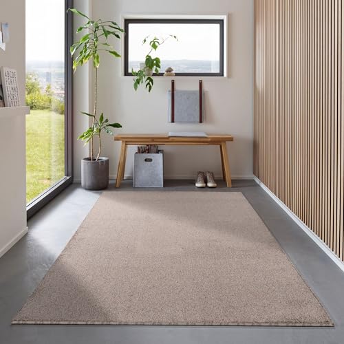 Carpetsale24 Dichtere Kurzflor Teppich Läufer Flur 80 x 150 cm Beige Modern Design - Teppich Flauschig, Waschbar, Extra Weich & Pflegeleicht - für Bettvorleger Schlafzimmer, Küchenläufer, Wohnzimmer von Carpetsale24