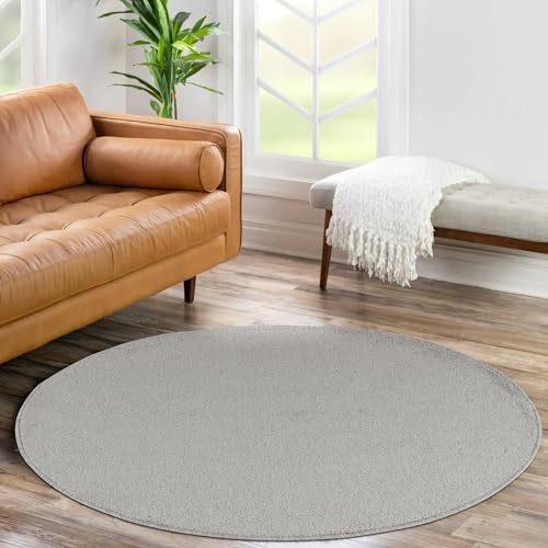 Carpetsale24 Teppich 160 cm Rund Creme – Kurzflor, Robust, Modern, Einfarbig, Weicher Teppich für Wohnzimmer, Küche, Schlafzimmer, Essbereich von Carpetsale24