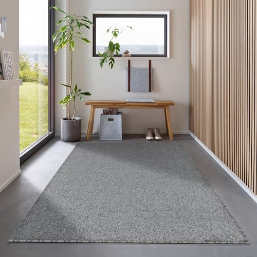 Carpetsale24 Dichtere Kurzflor Teppich Wohnzimmer 120 x 170 cm Grau Modern Design - Teppich Flauschig, Waschbar, Extra Weich & Pflegeleicht - für Schlafzimmer, Esszimmer - Ideal als Küchenteppich von Carpetsale24