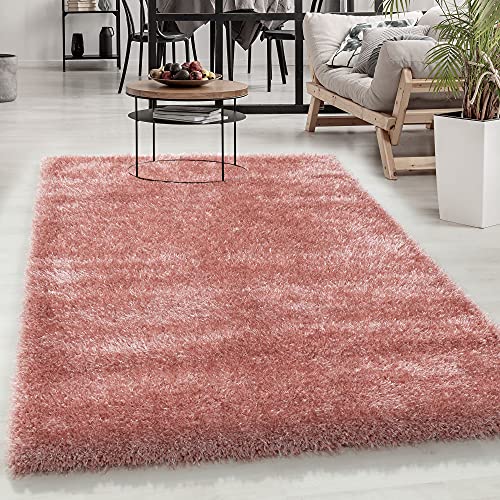 Carpetsale24 Teppich Wohnzimmer Shaggy Einfarbig Design 120 x 170 cm Rosa - Hochflor Teppich Schlafzimmer Luxuriöse Kuschelig und Super Weich Flauschiger Teppich Langflor 50 mm Florhöhe Rechteckig von Carpetsale24