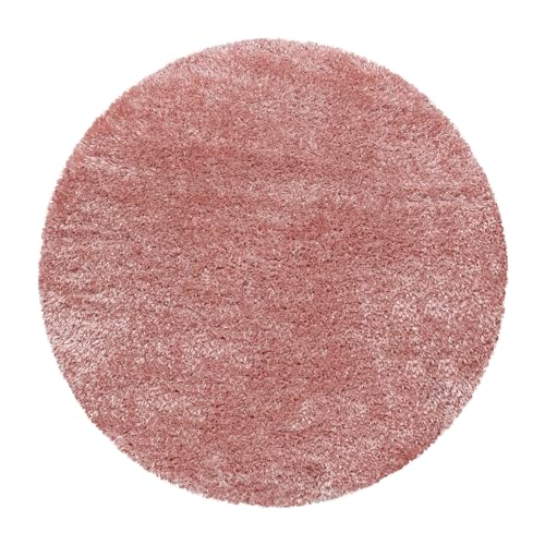 Carpetsale24 Teppich Wohnzimmer Shaggy Einfarbig Design 160 cm Rund Rosa - Hochflor Teppich Schlafzimmer Luxuriöse Kuschelig und Super Weich Langflor 50 mm Florhöhe - Flauschiger Teppich Runder von Carpetsale24