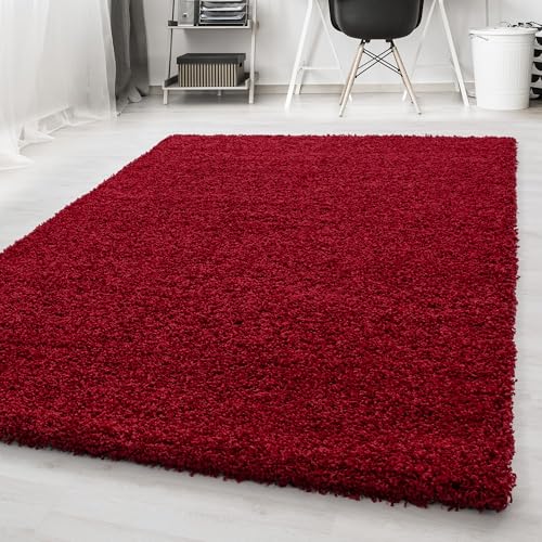 Carpetsale24 Teppich Wohnzimmer Shaggy Flokati Einfarbig Design 65 x 130 cm Rot - Hochflor Teppich Schlafzimmer Pflegeleicht Super Weich - Flauschiger Teppich Langflor 50 mm Florhöhe Läufer Flur von Carpetsale24