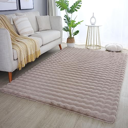 Carpetsale24 Teppich Wohnzimmer Moderne Einfarbig 3D Hoch-Tief Struktur Design Beige 140 x 200 cm - Hochflor Teppich Schlafzimmer Flauschig Extra Weich und Plüschig - Teppich für Jugendzimmer Küche von Carpetsale24