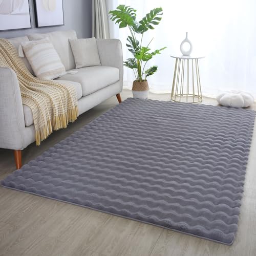 Carpetsale24 Teppich Wohnzimmer Moderne Einfarbig 3D Hoch-Tief Struktur Design Grau 160 x 230 cm - Hochflor Teppich Schlafzimmer Flauschig Extra Weich und Plüschig - Teppich für Jugendzimmer Küche von Carpetsale24