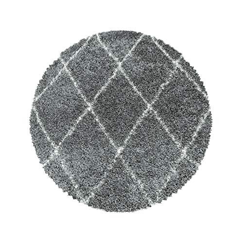 Carpetsale24 Hochflor Runder Teppich Grau 120 cm Rund Rauten Design Flauschig- Langflor Wohnzimmerteppich Skandinavischer Stil Shaggy Teppich Carpetsale24 Hochflor Runder Teppich Grau 120 cm Rund Rauten Design Flauschig- Langflor Wohnzimmerteppich Skandinavischer Stil Shaggy Teppich von Carpetsale24