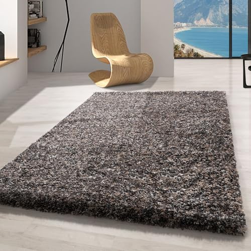 Carpetsale24 Hochflor Teppich 140x200 cm Taupe – Shaggy Teppich, Flauschig, Meliert & Pflegeleicht, Jute-Rücken – Wohn- & Schlafzimmer geeignet von Carpetsale24