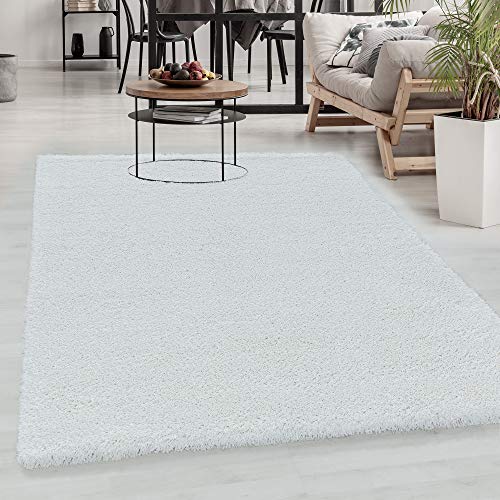 Carpetsale24 Teppich Wohnzimmer Shaggy 50 mm Florhöhe 80 x 150 cm Weiß - Hochflor Teppich Schlafzimmer Einfarbig Design Extra Weich Moderne - Langflor Flauschiger Teppich Küche Esszimmer Läufer von Carpetsale24