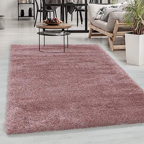 Carpetsale24 Teppich Wohnzimmer Shaggy 50 mm Florhöhe 140 x 200 cm Rosa - Hochflor Teppich Schlafzimmer Einfarbig Design Extra Weich und Moderne - Langflor Flauschiger Teppich Küche Esszimmer von Carpetsale24