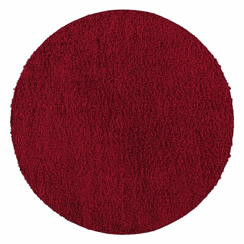 Carpetsale24 Hochflor Teppich Wohnzimmer 160 cm Rund Rot Shaggy Flokati Optik Einfarbig Modern Design - Runder Teppich Schlafzimmer und Küche Extra Weich Pflegeleicht Flauschig in 15 Farben von Carpetsale24