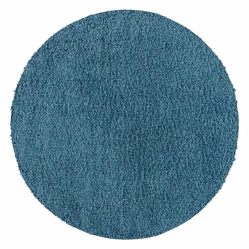 Carpetsale24 Runder Hochflor Teppich 160 cm Türkis, weich flauschig & modern, einfarbig, dekorativer Teppich für Schlaf- oder Wohnzimmer von Carpetsale24