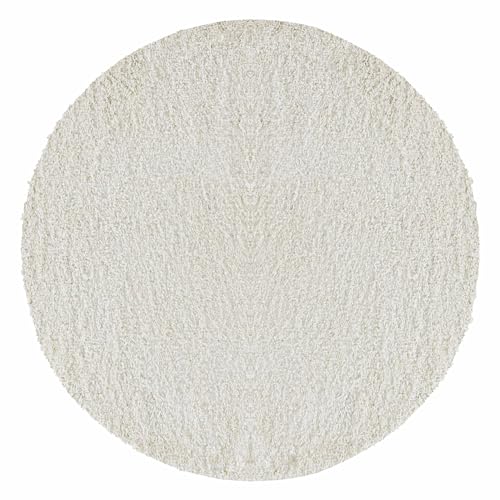 Carpetsale24 Runder Hochflor Teppich 80 cm in Creme, flauschig & weich, einfarbiges Design, ideal für Flur, Eingangsbereich oder kleine Räume von Carpetsale24