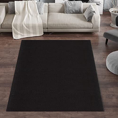 Carpetsale24 Hochflor Teppich Wohnzimmer Moderne Einfarbig Design Schwarz 120 x 160 cm - Flauschiger Teppich Schlafzimmer Shaggy Pflegeleicht und Extra Weich - Waschbarer Teppich Plüsch Felloptik von Carpetsale24