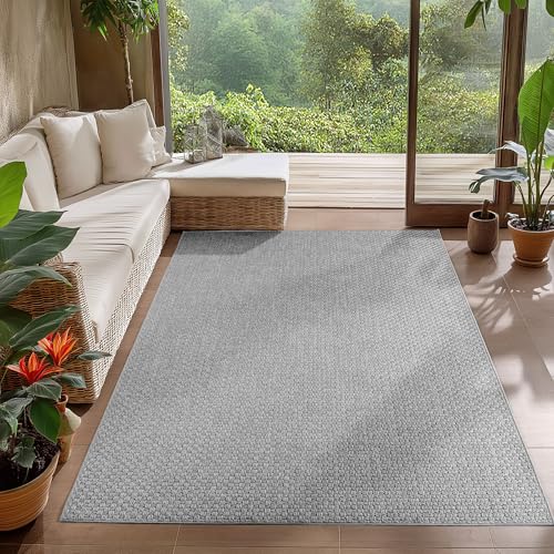 Carpetsale24 In- & Outdoor Teppich Grau 200x290 cm Läufer, Wetterfest & UV-beständig, Ideal für Küche, Balkon, Terrasse, Wohnzimmer und Esszimmer, Einfarbig im Boho-Stil. von Carpetsale24