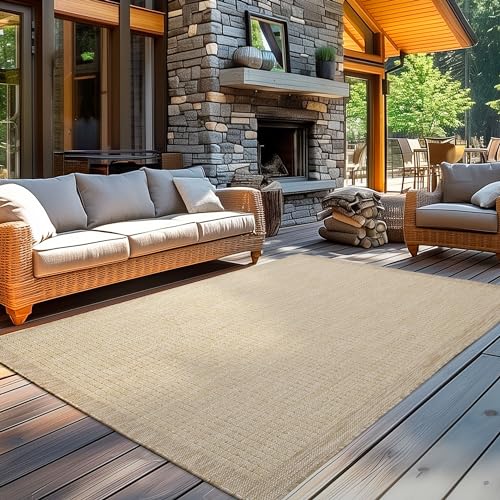 Carpetsale24 In- & Outdoor Teppich Wetterfest 120 x 170 cm Einfarbig Beige - Waschbar, Wasserfest, Pflegeleicht und Flachgewebe - Ideal für Balkon, Garten, Terrasse und als Küchenteppich von Carpetsale24