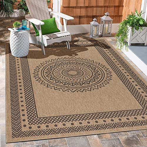 Carpetsale24 Küchenteppich Waschbar Flachgewebe Sisal Optik Indoor Teppich Naturfarben 240 x 340 cm - Outdoor Teppich Wetterfest Vintage Design Balkon Teppich Wasserfest - Waschbarer Teppich Terasse von Carpetsale24