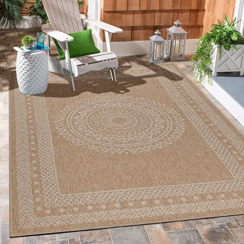 Carpetsale24 Küchenteppich Waschbar Flachgewebe Sisal Optik Indoor Teppich Naturfarben 240 x 340 cm - Outdoor Teppich Wetterfest Vintage Design Balkon Teppich Wasserfest - Waschbarer Teppich Terasse von Carpetsale24