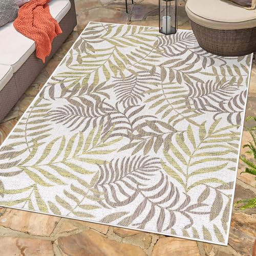 Carpetsale24 In & Outdoor Teppich Wetterfest Skandinavischer Design Beige 160 x 230 cm - Waschbarer Küchenteppich Wesserfest Palmen Design Flachgewebe Teppiche für Balkon Terrasse Küche Wohnzimmer von Carpetsale24