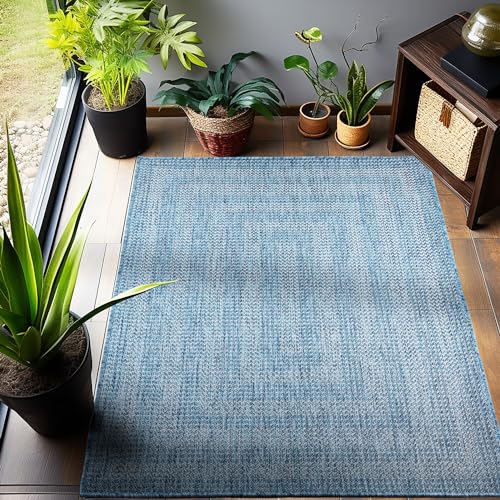 Carpetsale24 In- & Outdoor Wetterfest 120 x 170 cm Vintage Design Blau - Teppich Waschbar, Wasserfest, Flachgewebe und Pflegeleicht - Ideal für Balkon, Garten, Terrasse und als Küchenteppich von Carpetsale24