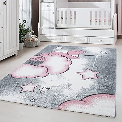 Carpetsale24 Kinderteppich Modern Bär-Design Pink 120 cm Rund - Kurzflor Teppich Kinderzimmer Waschbarer Babyteppich Spielteppich für Junge und Mädchen Extra Weich und Antiallergen Runder Babyteppich von Carpetsale24