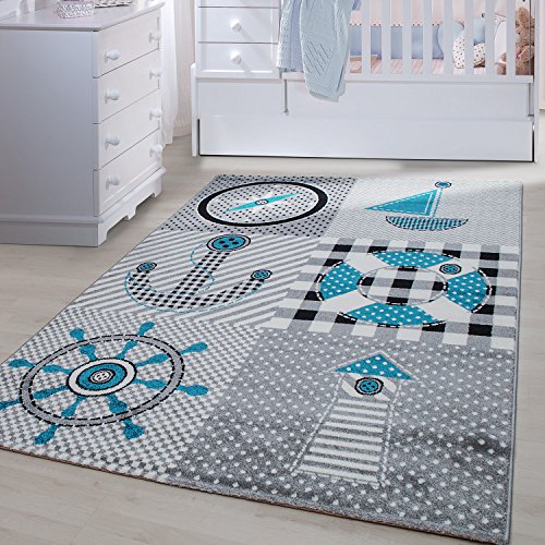 Carpetsale24 Kinderteppich Modern Piraten-Design Grau 120 x 170 cm - Kurzflor Teppich Kinderzimmer Waschbarer Babyteppich Spielteppich für Junge und Mädchen Extra Weich und Antiallergen Rechteckig von Carpetsale24