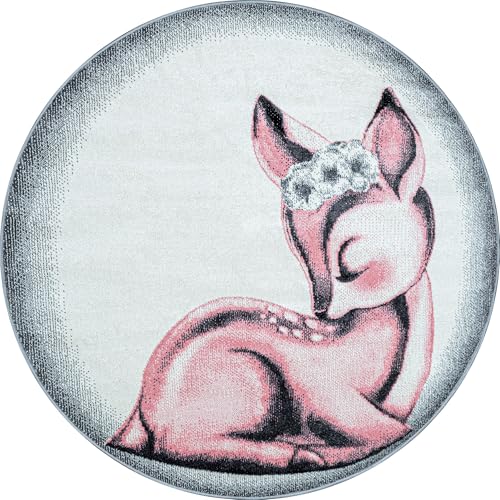 Carpetsale24 Kinderteppich Modern Rehkitz Design Pink und Grau 160 cm Rund - Kurzflor Teppich Kinderzimmer Waschbarer Spielteppich Babyteppich für Junge und Mädchen Extra Weich und Antiallergen Runder Carpetsale24 Kinderteppich Modern Rehkitz Design Pink und Grau 160 cm Rund - Kurzflor Teppich Kinderzimmer Waschbarer Spielteppich Babyteppich für Junge und Mädchen Extra Weich und Antiallergen Runder von Carpetsale24