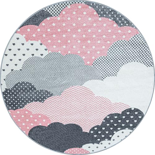 Carpetsale24 Kinderteppich Modern Wolken Design Pink und Grau 160 cm Rund - Kurzflor Teppich Kinderzimmer Waschbarer Spielteppich Babyteppich für Junge und Mädchen Extra Weich und Antiallergen Runder Carpetsale24 Kinderteppich Modern Wolken Design Pink und Grau 160 cm Rund - Kurzflor Teppich Kinderzimmer Waschbarer Spielteppich Babyteppich für Junge und Mädchen Extra Weich und Antiallergen Runder von Carpetsale24