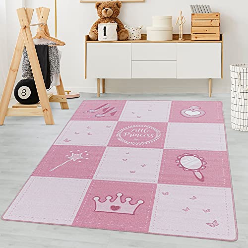 Carpetsale24 Kinderteppich Modern Prinzessin-Design Pink 100 x 150 cm - Kurzflor Teppich Kinderzimmer Waschbarer Spielteppich Babyteppich für Jungen und Mädchen Extra Weich und Antiallergen Rechteckig von Carpetsale24