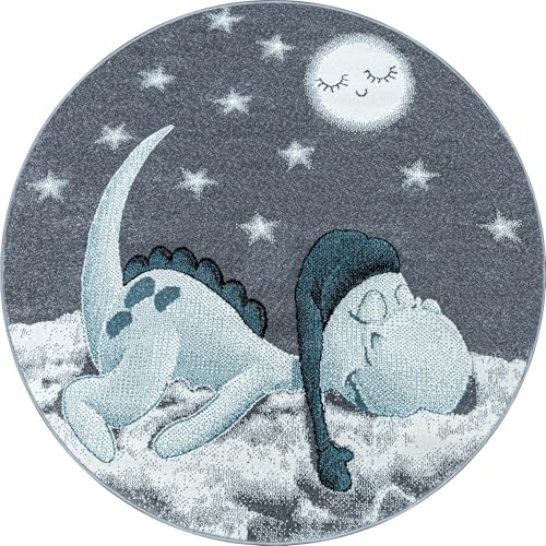 Carpetsale24 Kinderteppich süßes Dinosaurier Muster Blau und Grau 120 cm Rund - Kurzflor Teppich Kinderzimmer Babyzimmer für Mädchen und Junge Extra Weich Pflegeleicht Spielteppich Babyteppich Runder Carpetsale24 Kinderteppich süßes Dinosaurier Muster Blau und Grau 120 cm Rund - Kurzflor Teppich Kinderzimmer Babyzimmer für Mädchen und Junge Extra Weich Pflegeleicht Spielteppich Babyteppich Runder von Carpetsale24