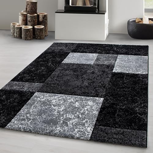 Carpetsale24 Teppich 200x290 cm – Kurzflor Konturenschnitt in Schwarz Grau Weiß – Kariertes Design, Extra Weich, Pflegeleicht, Waschbar – Für Wohnzimmer, Schlafzimmer, Esszimmer von Carpetsale24