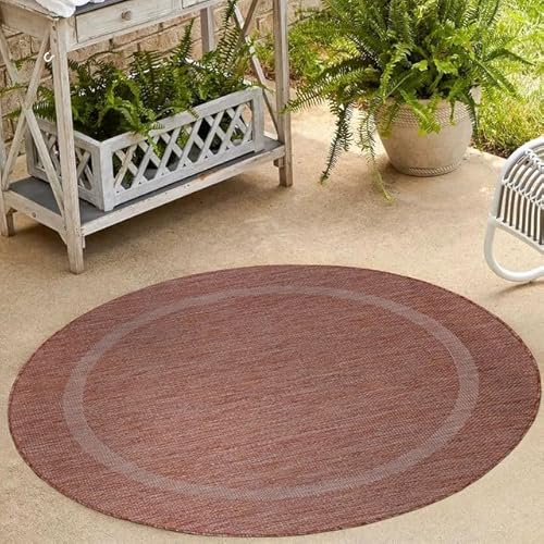 Carpetsale24 Küchenteppich Waschbar rutschfest Indoor Runder Teppich Rot 120 cm Rund - Indoor & Outdoor Teppich Wetterfest Einfarbig-Bordüre Balkon Teppich Wasserfest - Teppich Küche Terasse Garten von Carpetsale24