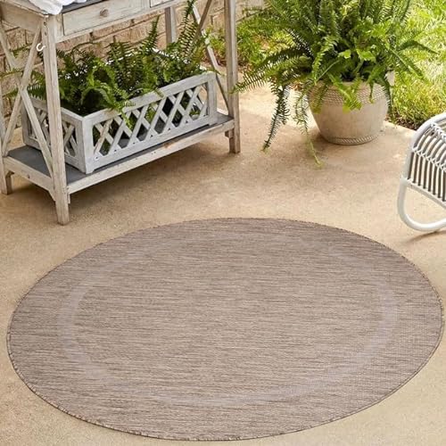 Carpetsale24 Küchenteppich Waschbar rutschfest Runder Teppich Braun 120 cm Rund - Indoor & Outdoor Teppich Wetterfest Einfarbig Bordüre Design Balkon Teppich Wasserfest - Teppich Küche Terasse Garten von Carpetsale24