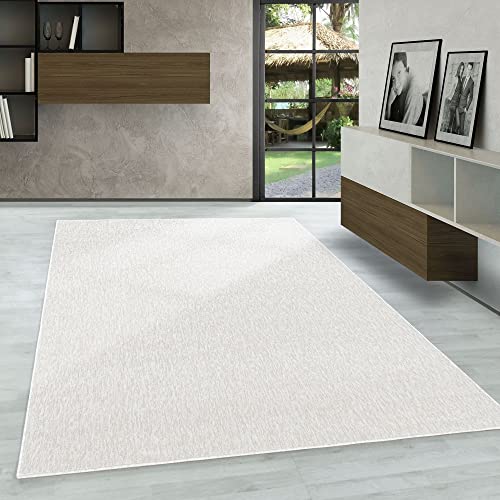 Carpetsale24 Teppich Wohnzimmer Einfarbig Schlingenflor Cut-Loop Teppich Creme 140 x 200 cm - Kurzflor Schlingenteppich Meliert Design Flachgewebe Weicher Teppiche für Schlafzimmer Küche Esszimmer von Carpetsale24